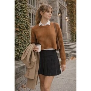 American Eagle Ribbed Knit Sweater Womens S Brown Fisherman Preppy Dark Academia